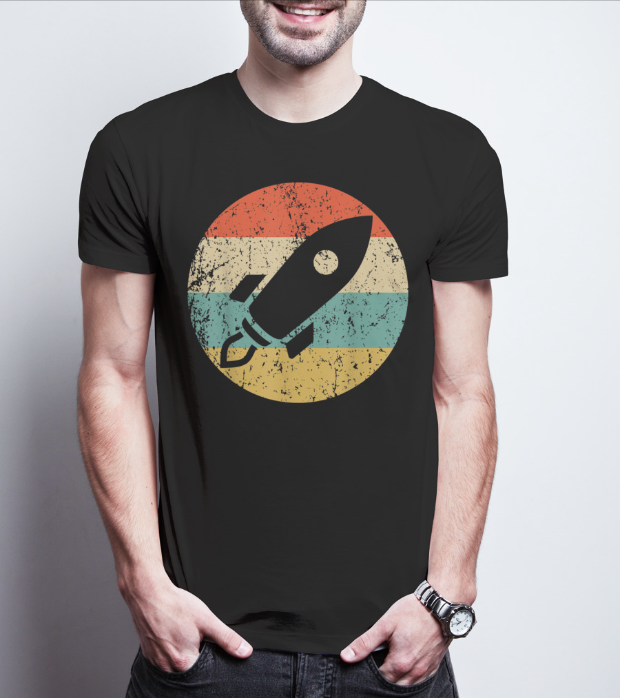 Astronau Vintage Space Ship Retro Rocket Stripes T-Shirt