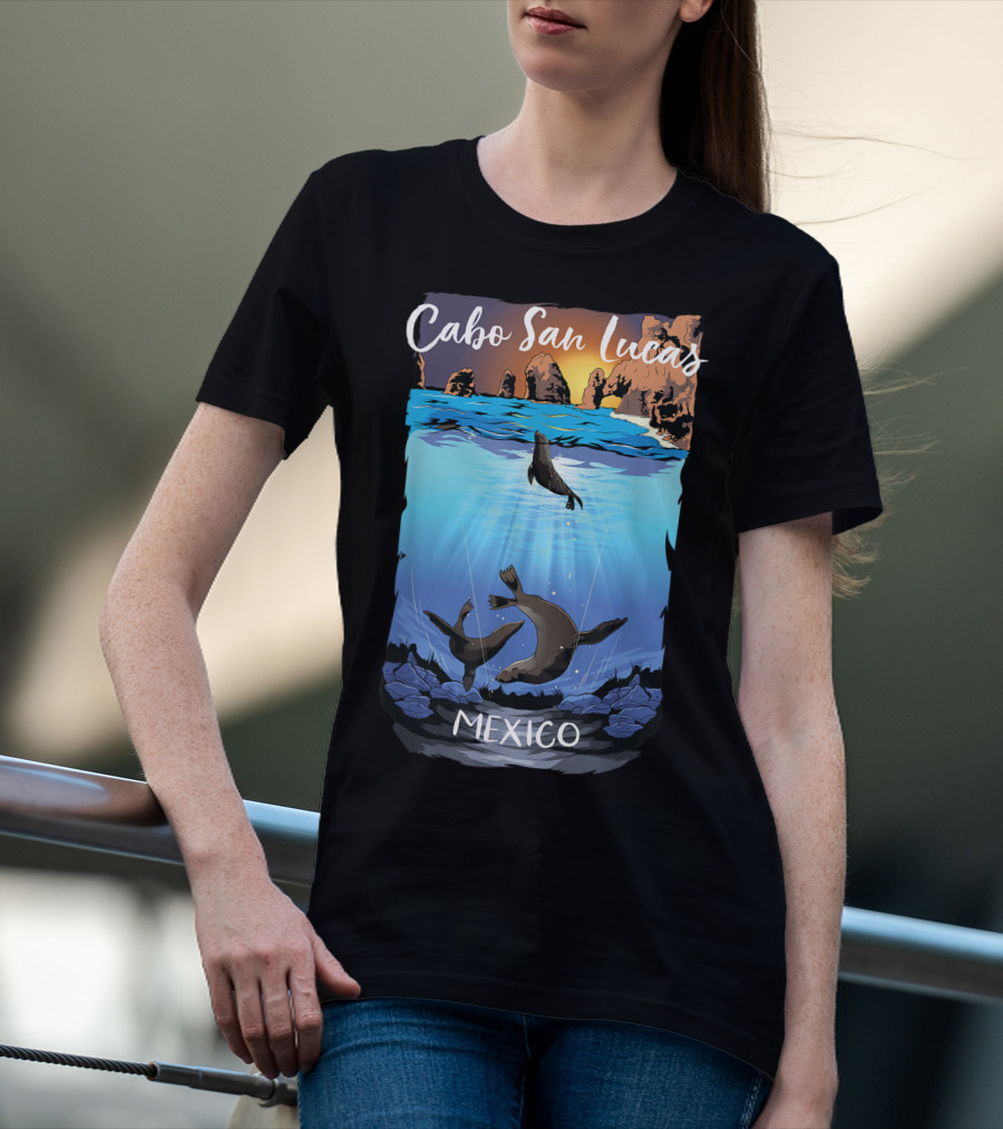 Cabo San Lucas Mexico Seals Ocean Rocks T-Shirt