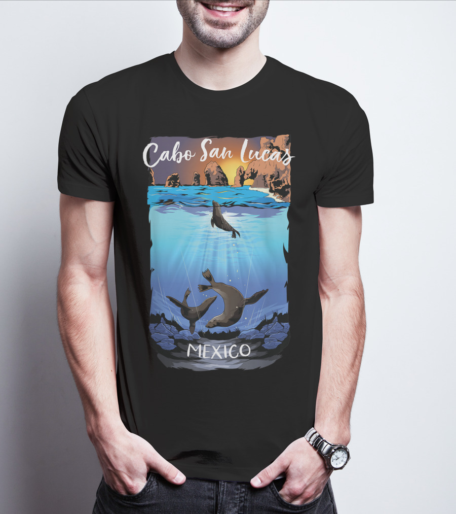 Cabo San Lucas Mexico Seals Ocean Rocks T-Shirt