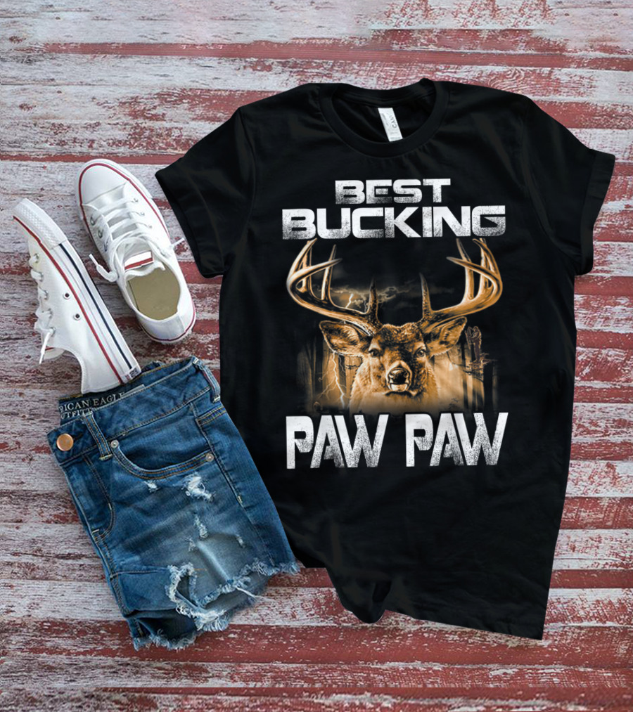 Best Bucking Paw Paw Funny Hunting Father's Deer Head Antlers T-Shirt