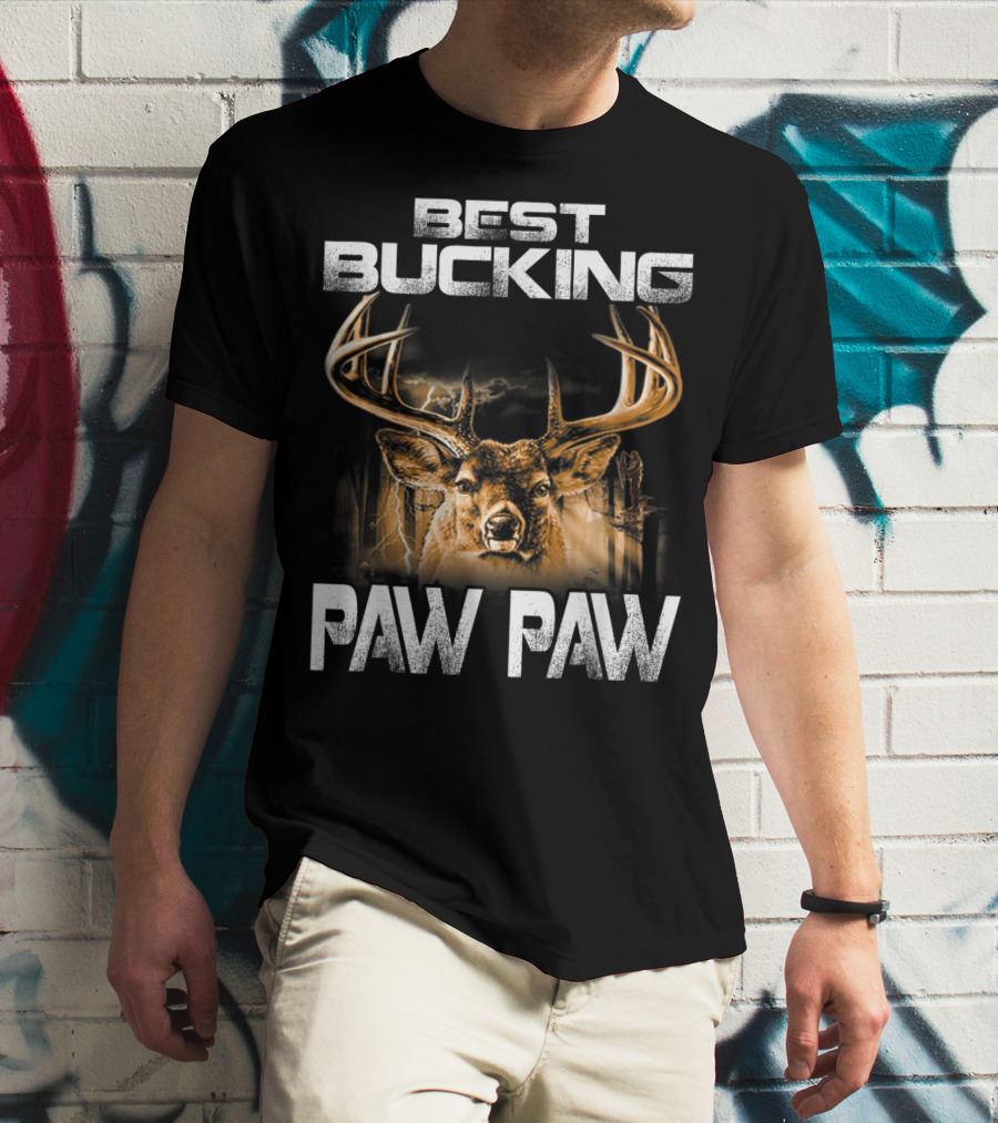 Best Bucking Paw Paw Funny Hunting Father's Deer Head Antlers T-Shirt