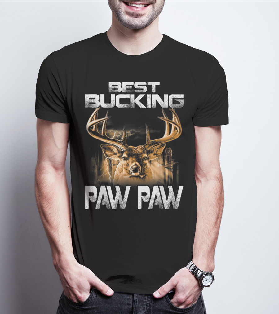 Best Bucking Paw Paw Funny Hunting Father's Deer Head Antlers T-Shirt