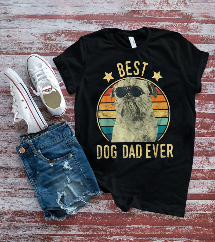 Best Dog Dad Ever Brussels Griffon Father's Retro Dog Sunglasses T-Shirt
