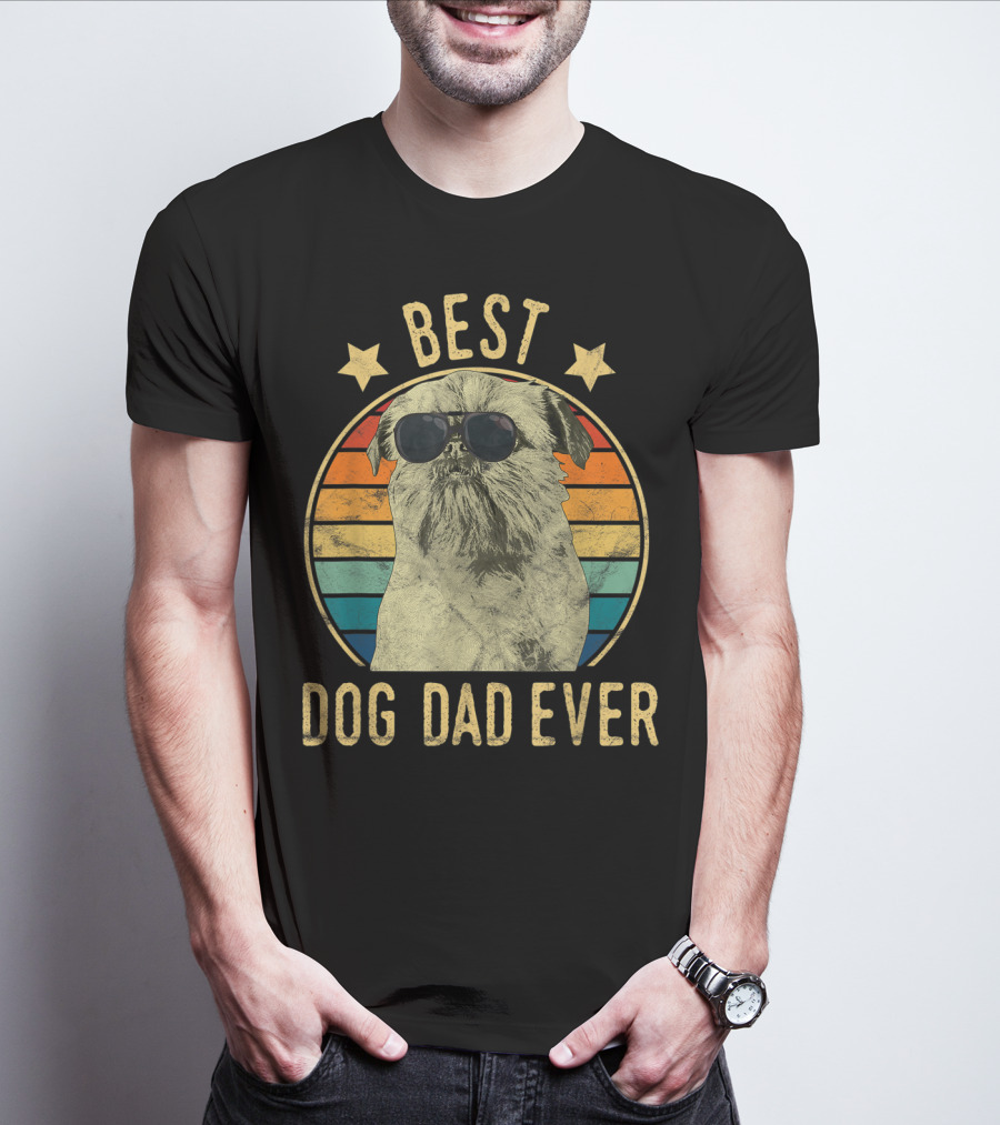 Best Dog Dad Ever Brussels Griffon Father's Retro Dog Sunglasses T-Shirt