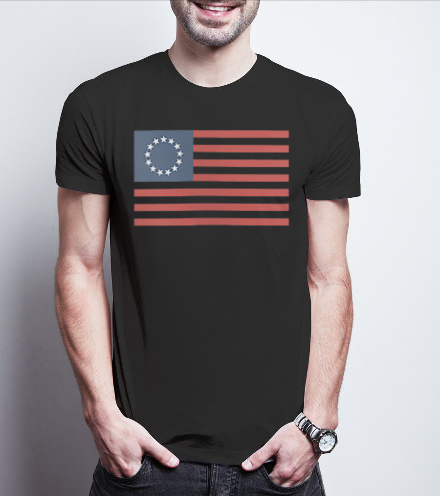 Betsy Ross American Revolution Faded Thirteen Stars Flag T-Shirt