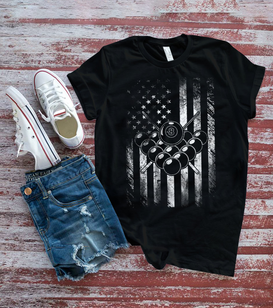 American Flag Billiards Player Pool 8 Ball T-Shirt