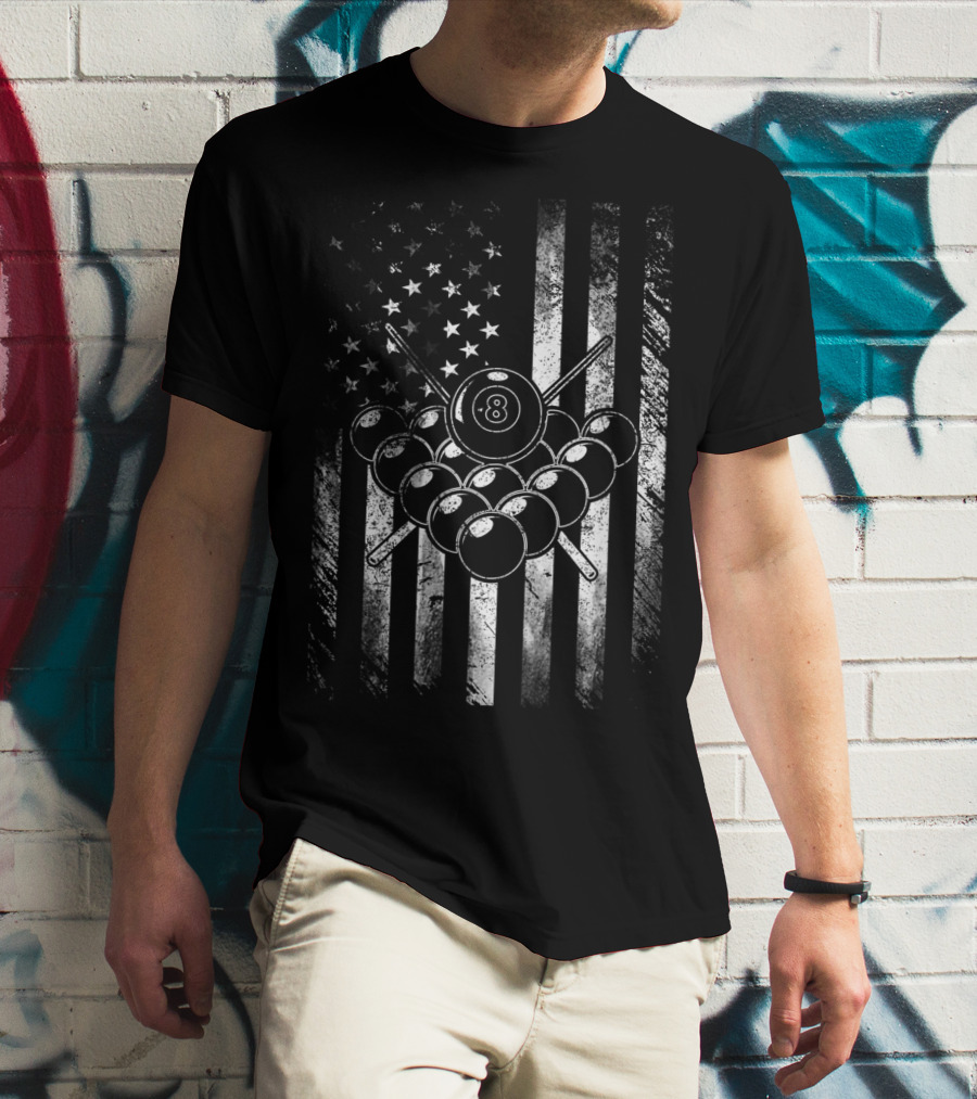American Flag Billiards Player Pool 8 Ball T-Shirt