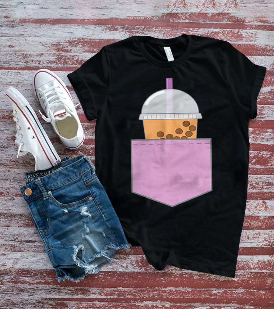 Bubble Tea Boba Cup In Pink Pocket T-Shirt