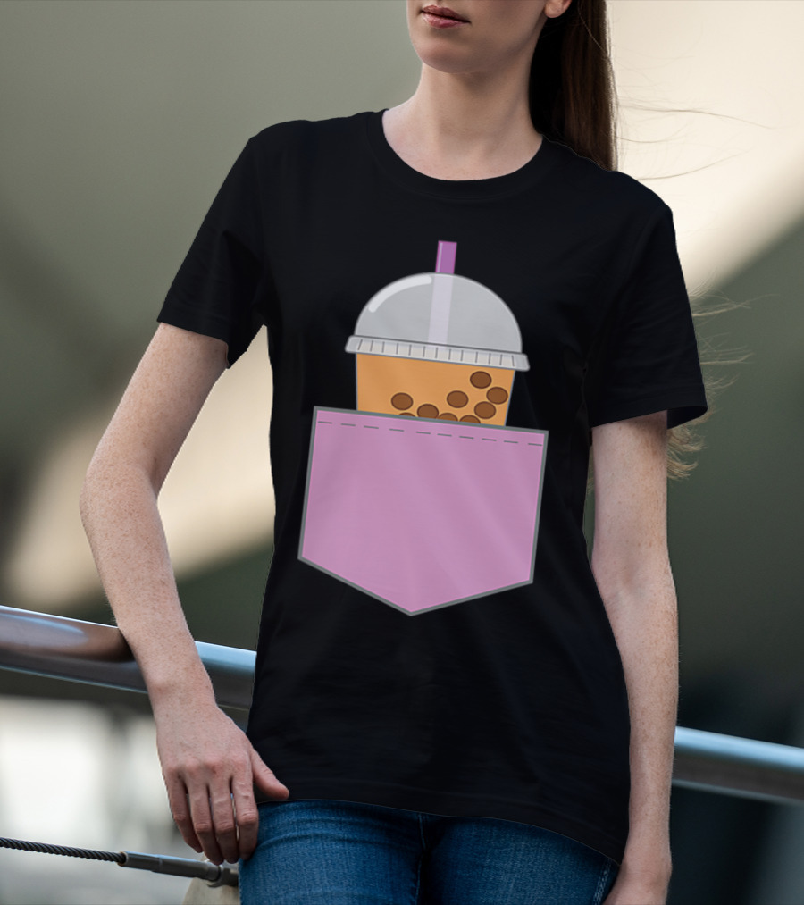 Bubble Tea Boba Cup In Pink Pocket T-Shirt