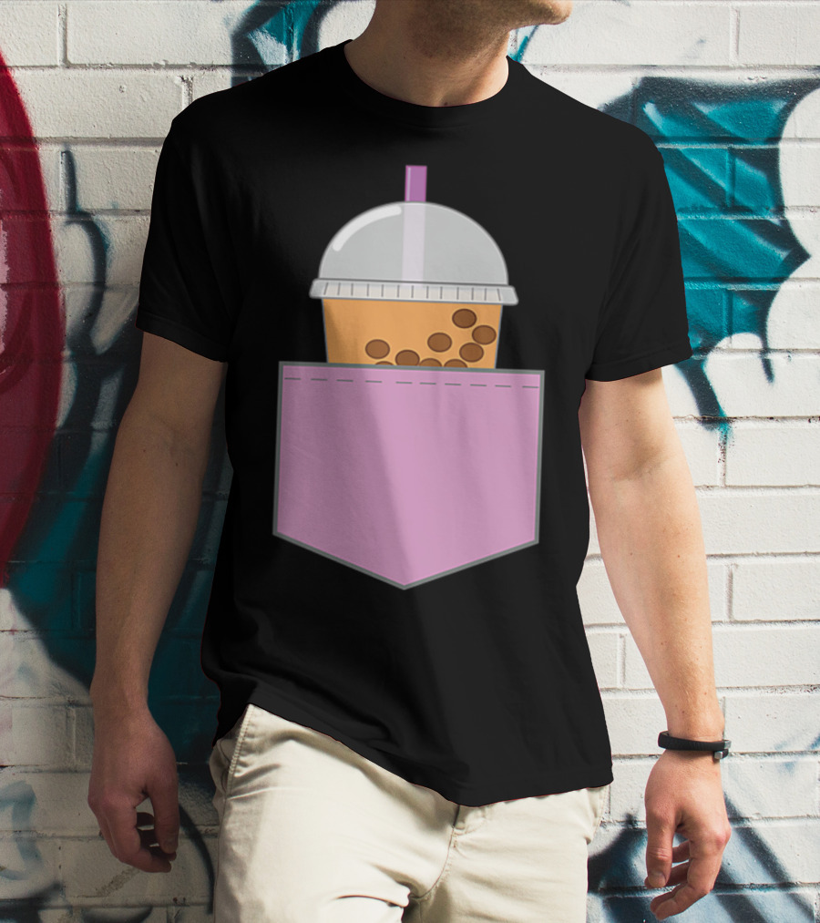 Bubble Tea Boba Cup In Pink Pocket T-Shirt