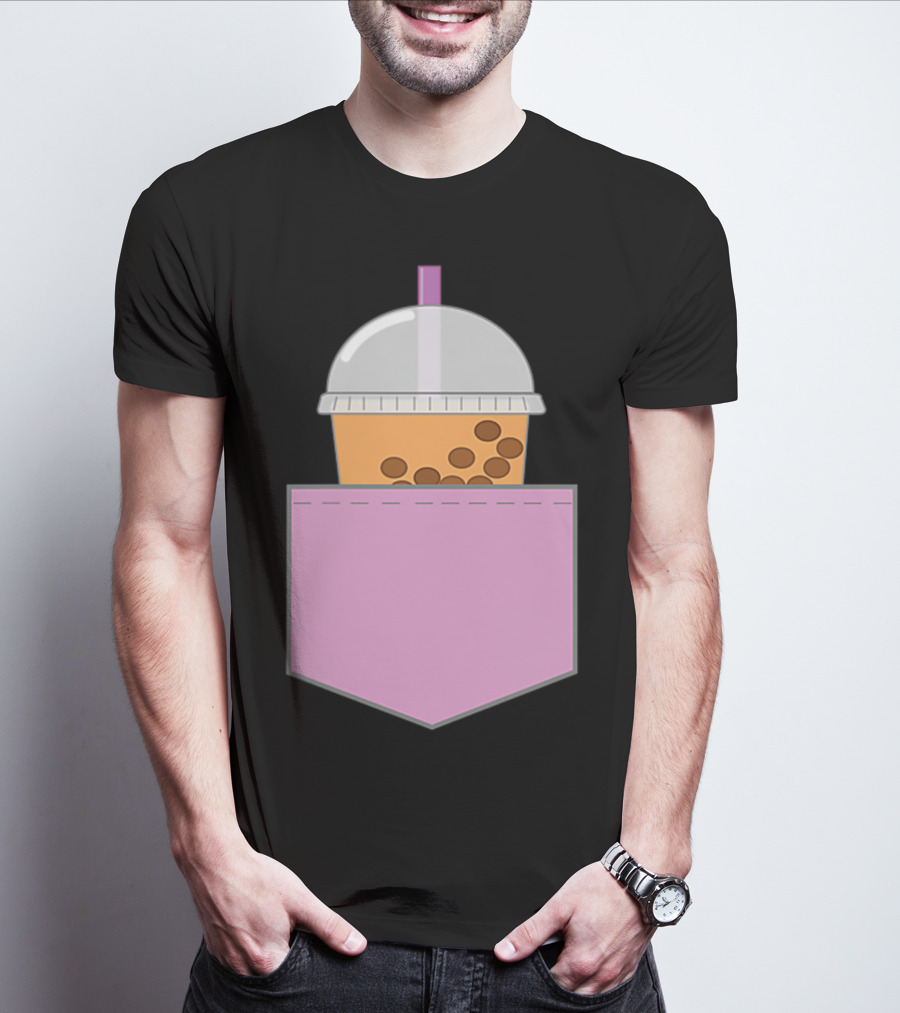 Bubble Tea Boba Cup In Pink Pocket T-Shirt
