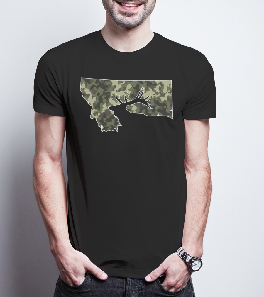 Camouflage Montana State Elk Hunting T-Shirt