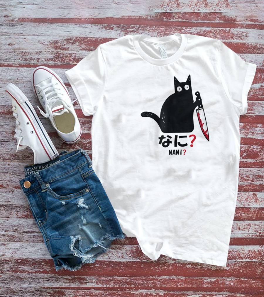 Nani What Murderous Black Cat With Knife Kanji T-Shirt