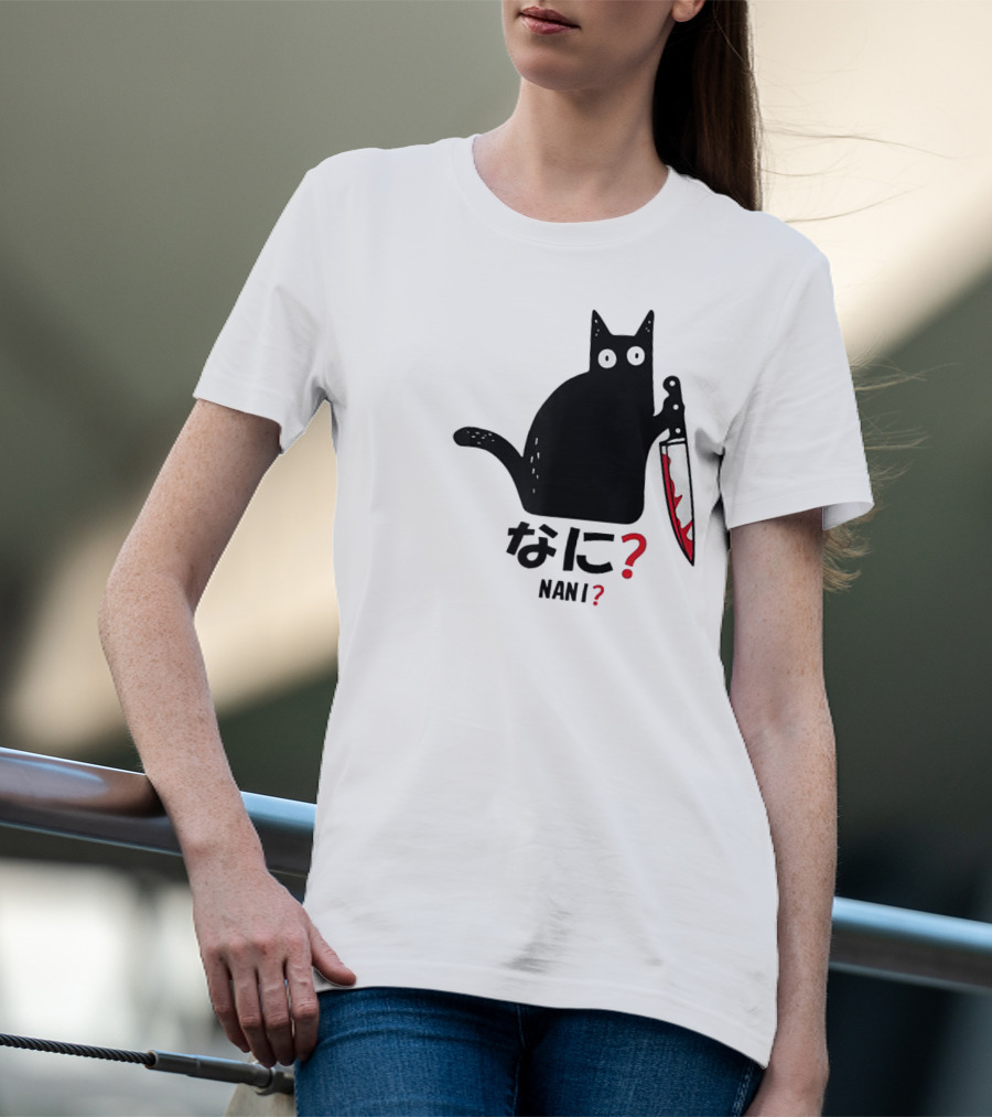 Nani What Murderous Black Cat With Knife Kanji T-Shirt