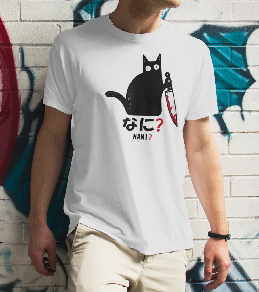 Nani What Murderous Black Cat With Knife Kanji T-Shirt