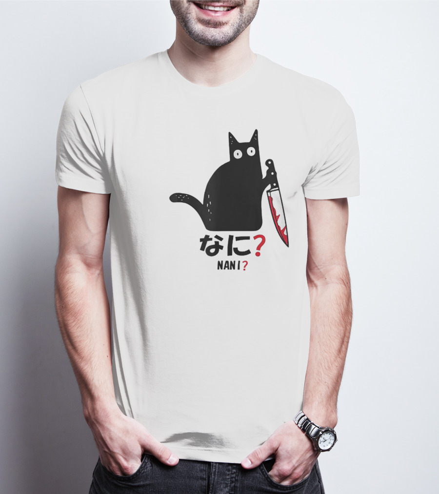 Nani What Murderous Black Cat With Knife Kanji T-Shirt