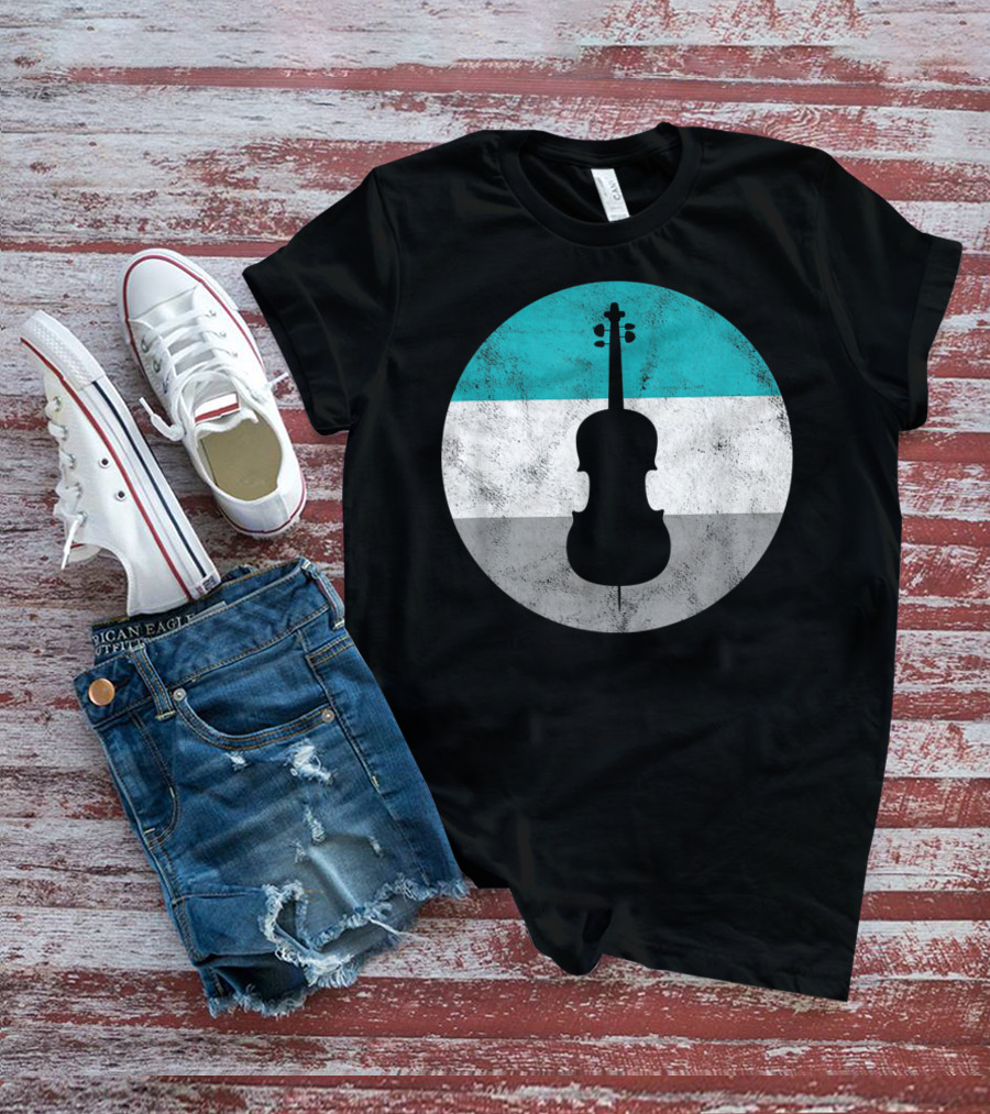 Cello Silhouette With Teal White Gray Circle Background T-Shirt