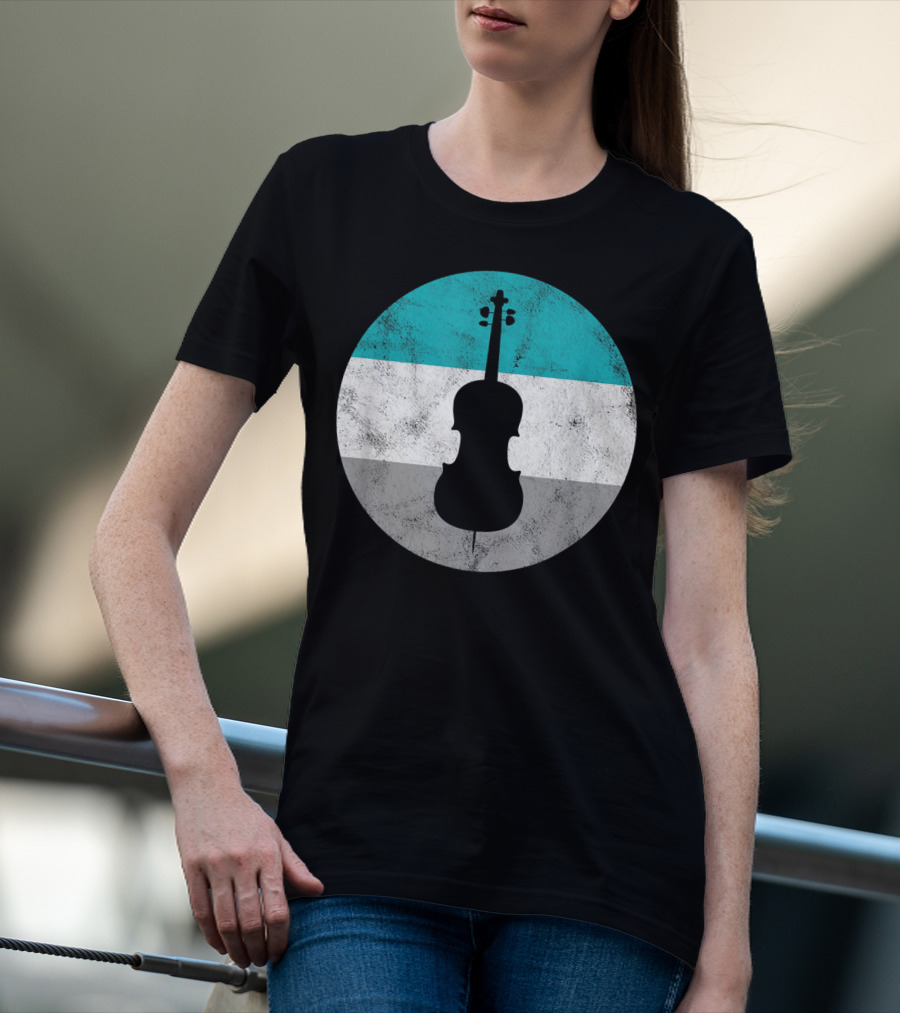 Cello Silhouette With Teal White Gray Circle Background T-Shirt