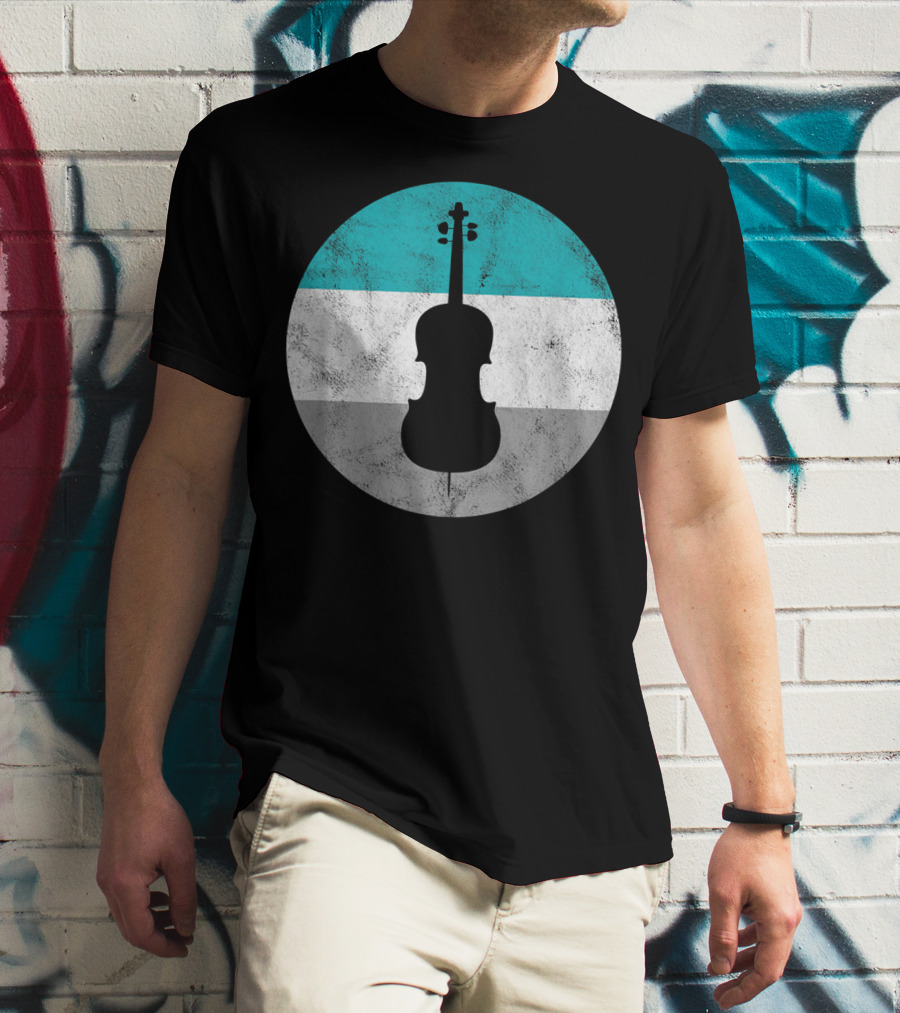 Cello Silhouette With Teal White Gray Circle Background T-Shirt