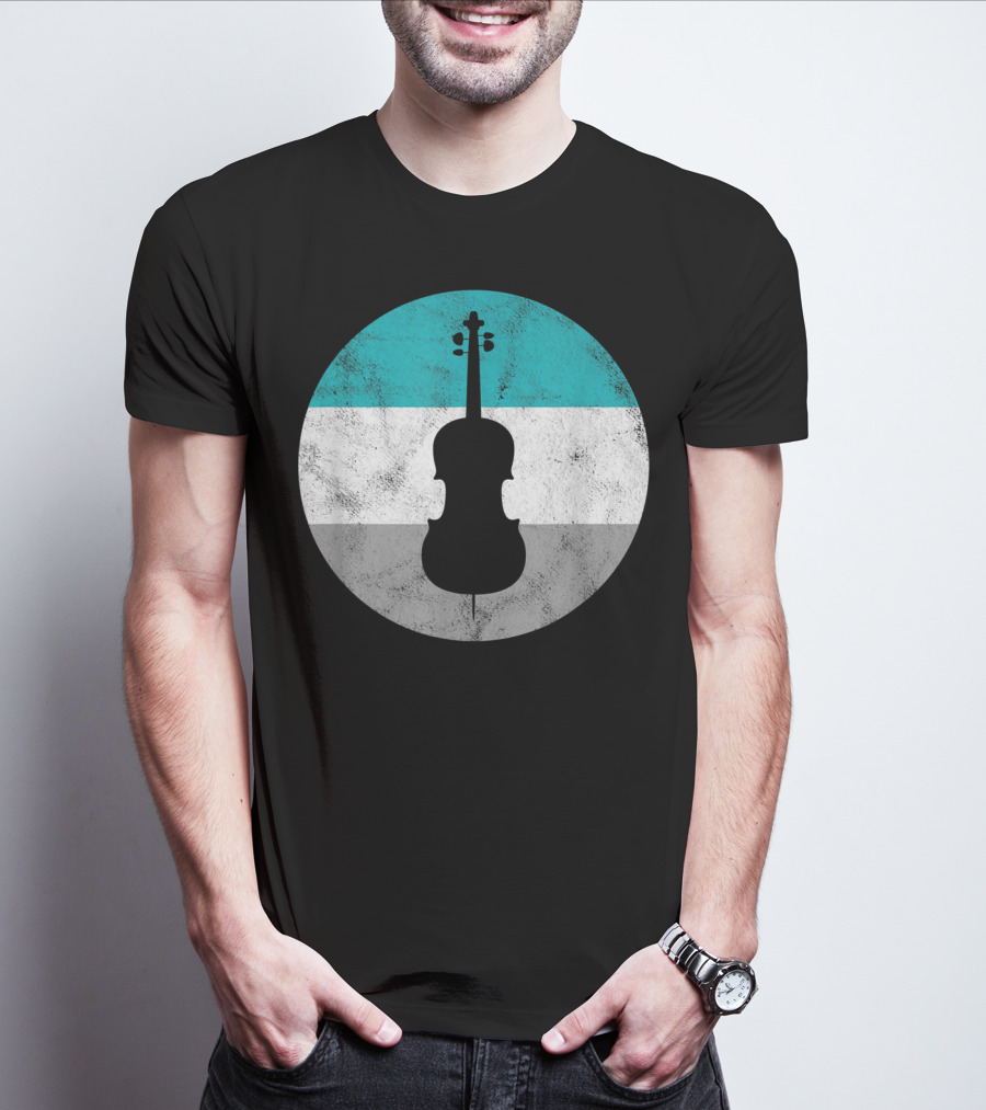 Cello Silhouette With Teal White Gray Circle Background T-Shirt