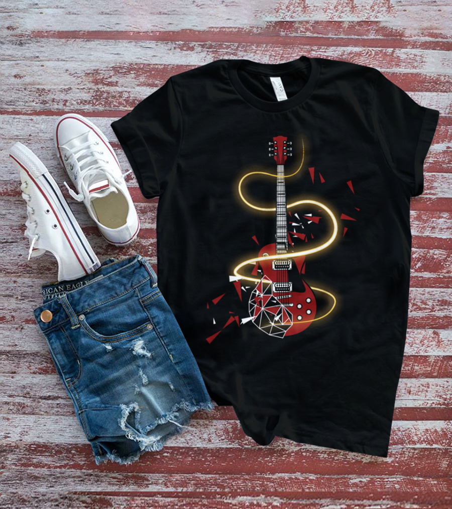 Cool Electric Guitar Fractured Red Glow Strings For Guitarists T-Shirt