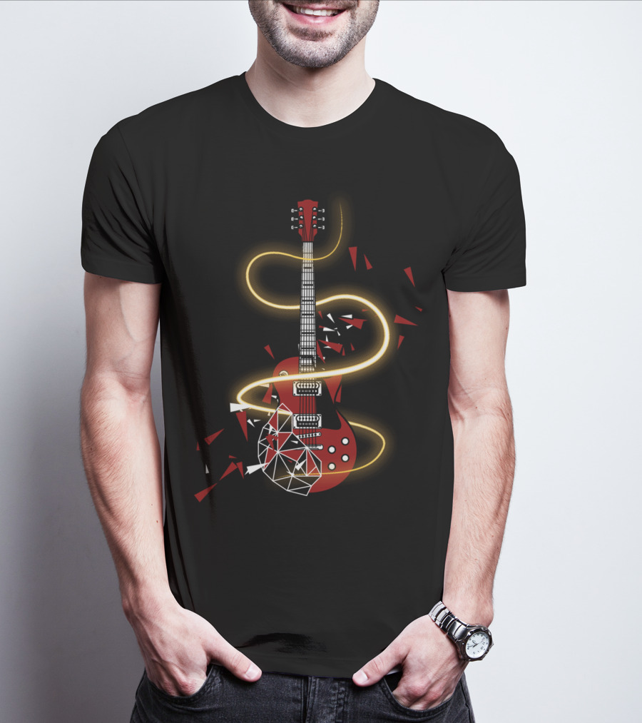 Cool Electric Guitar Fractured Red Glow Strings For Guitarists T-Shirt