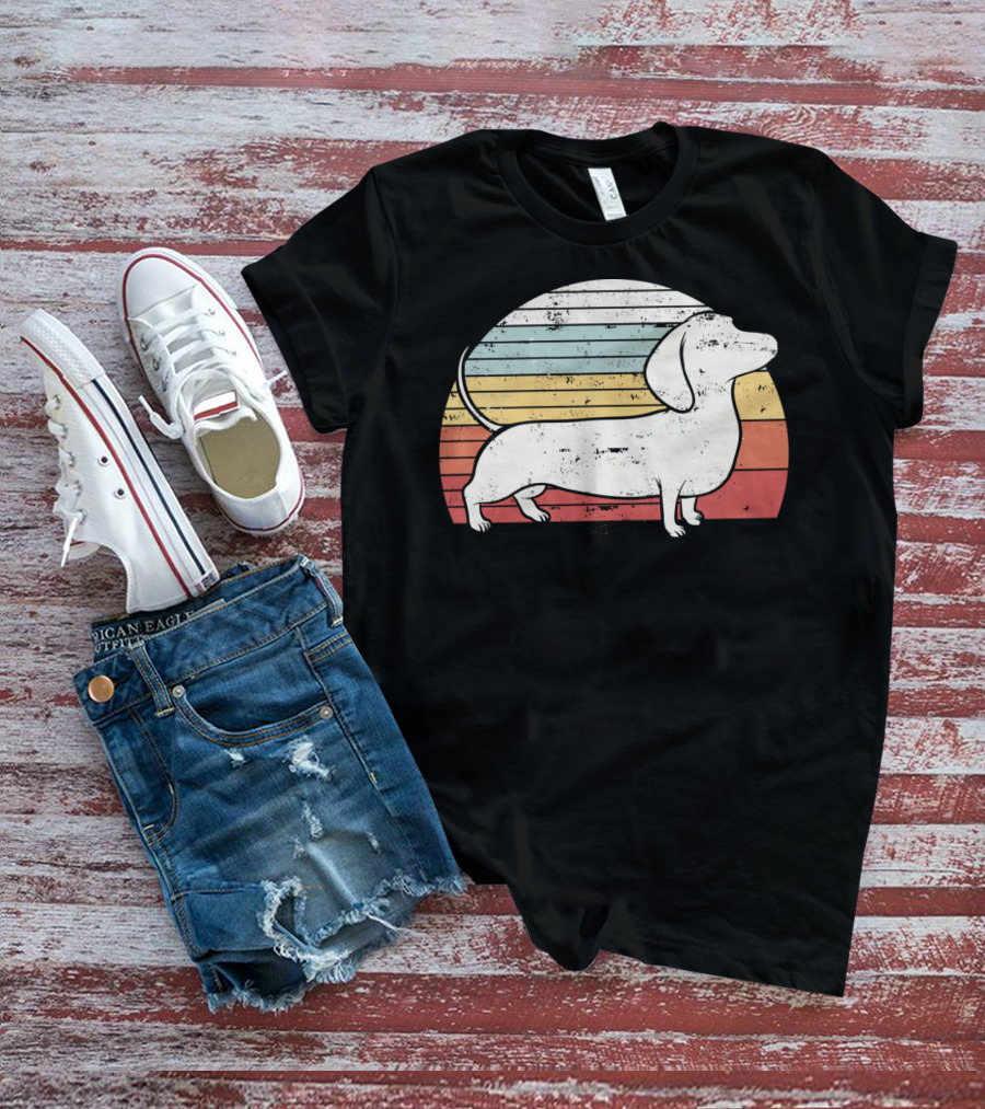 Retro Striped Cool Dachshund Dog Weiner Dog Fans T-Shirt