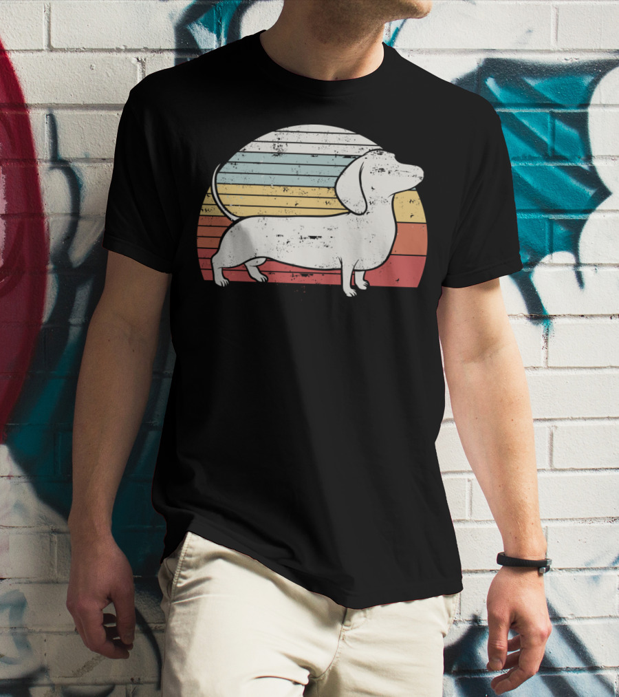 Retro Striped Cool Dachshund Dog Weiner Dog Fans T-Shirt