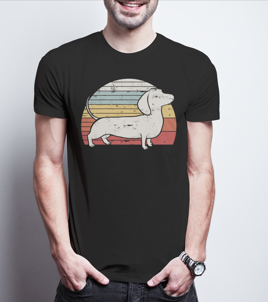 Retro Striped Cool Dachshund Dog Weiner Dog Fans T-Shirt