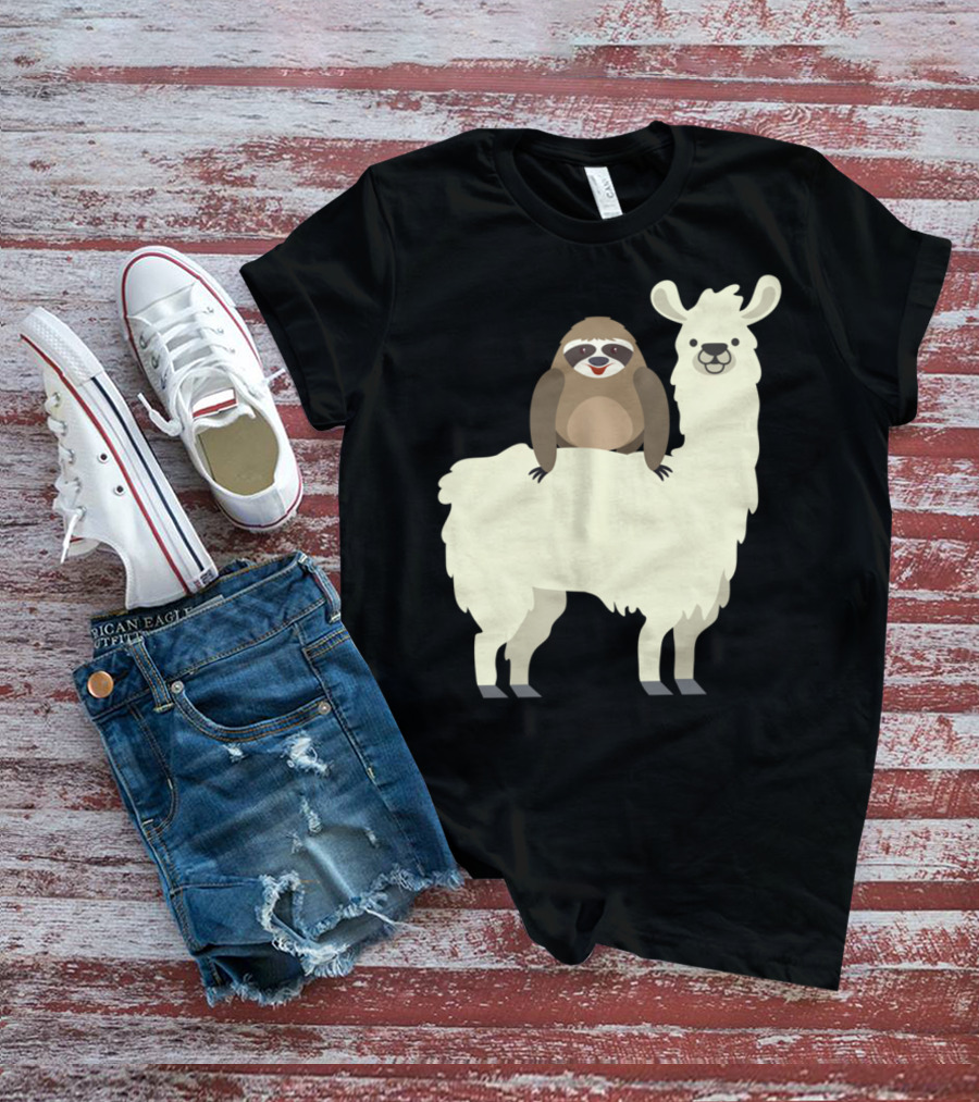 Cute Funny Sloth On Llama T-Shirt