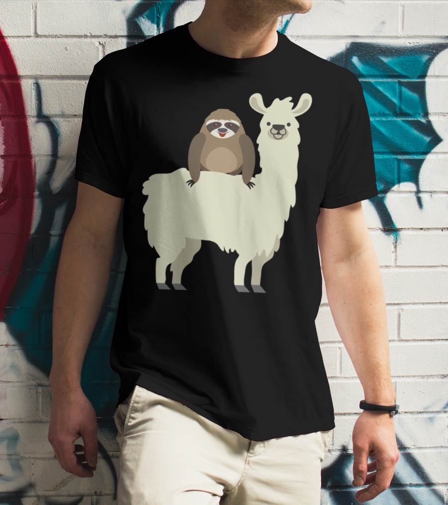 Cute Funny Sloth On Llama T-Shirt