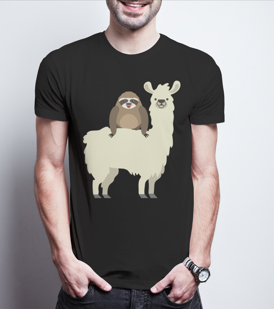 Cute Funny Sloth On Llama T-Shirt