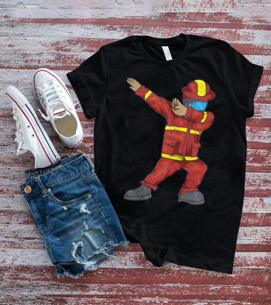 Dabbing Firefighter Cute Dancing Firefighter Red T-Shirt