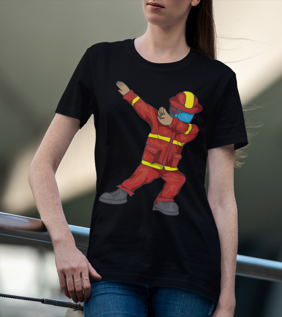 Dabbing Firefighter Cute Dancing Firefighter Red T-Shirt
