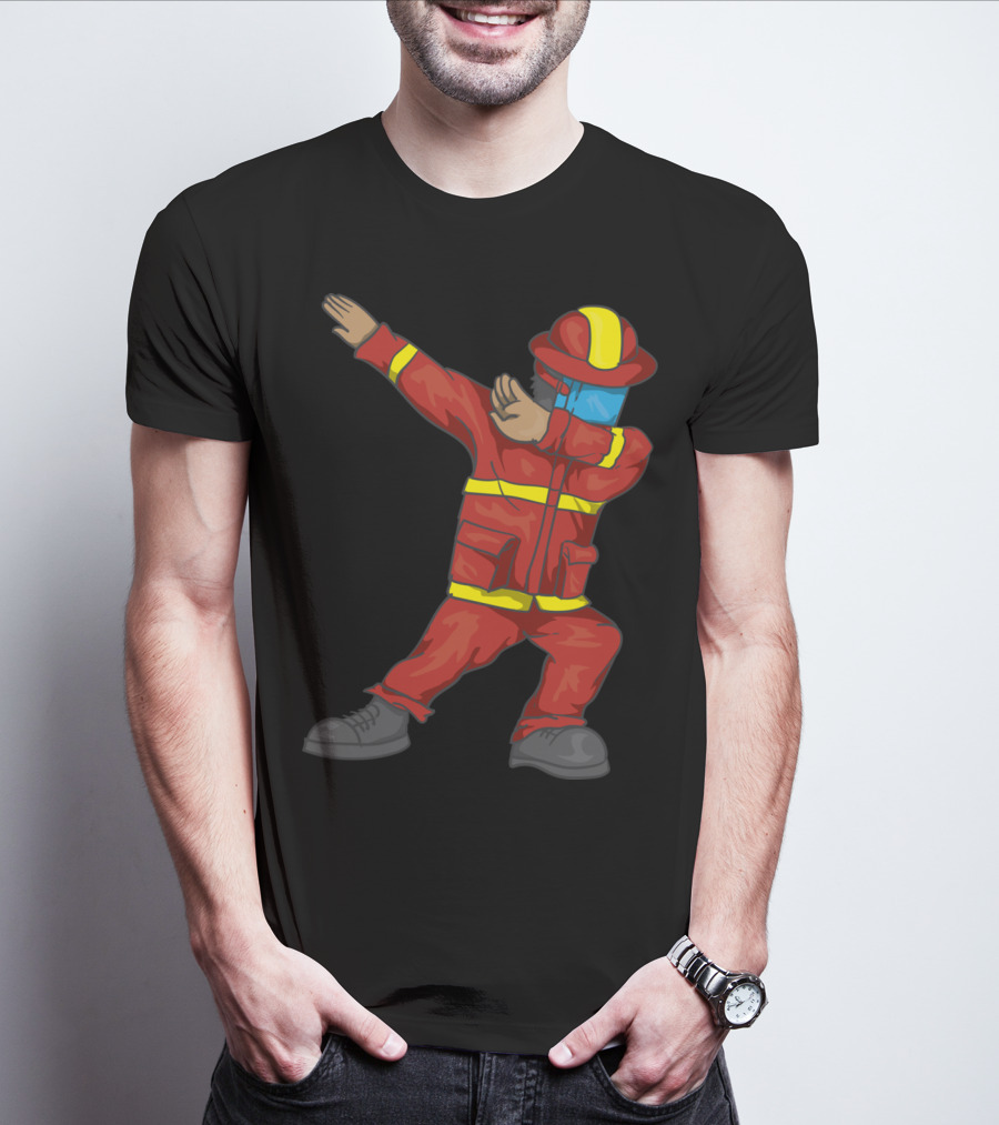 Dabbing Firefighter Cute Dancing Firefighter Red T-Shirt