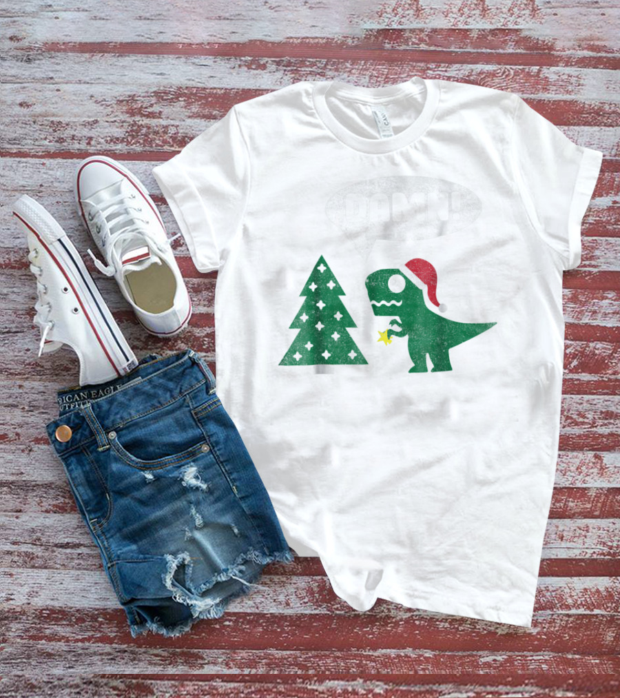 Damn Trex Hates Christmas Dinosaur Lover Funny Santa Dinosaur With Christmas Tree T-Shirt