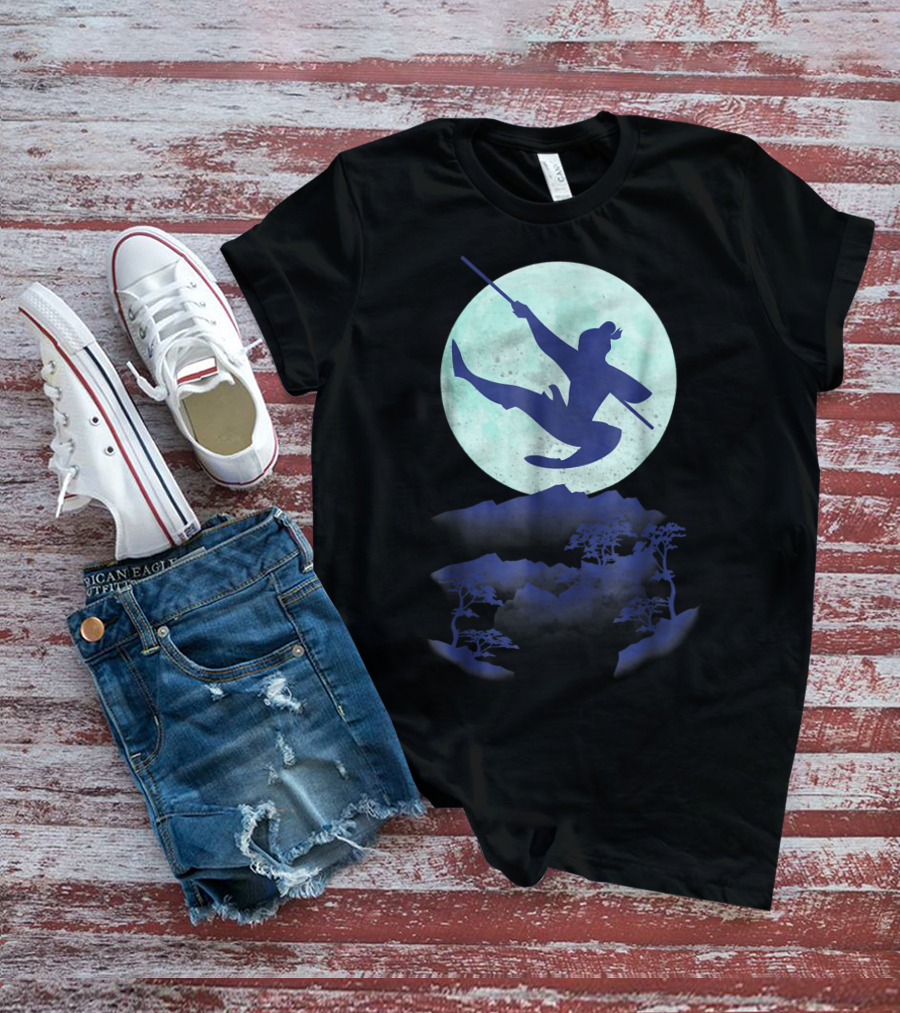 Disney Mulan Warrior Jump Against Full Moon Night Sky T-Shirt
