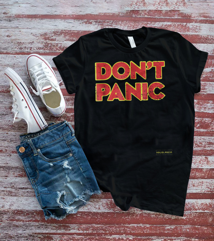 Don't Panic Solid Press Hitchhiker's Guide Inspired T-Shirt