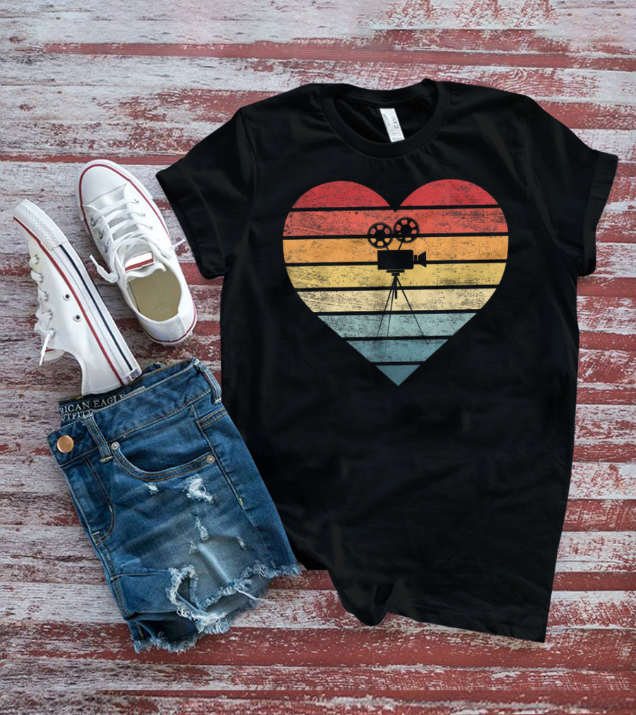 Filmmaker Sunset Heart Camera Film Retro T-Shirt