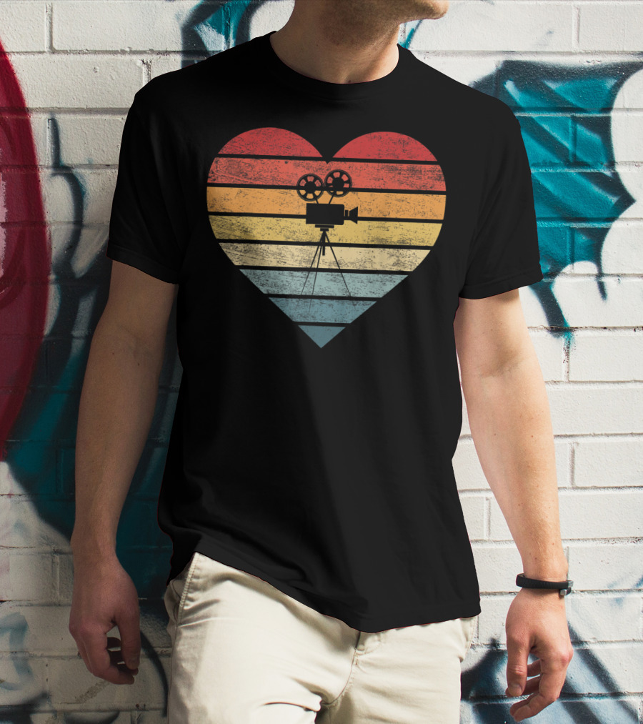 Filmmaker Sunset Heart Camera Film Retro T-Shirt