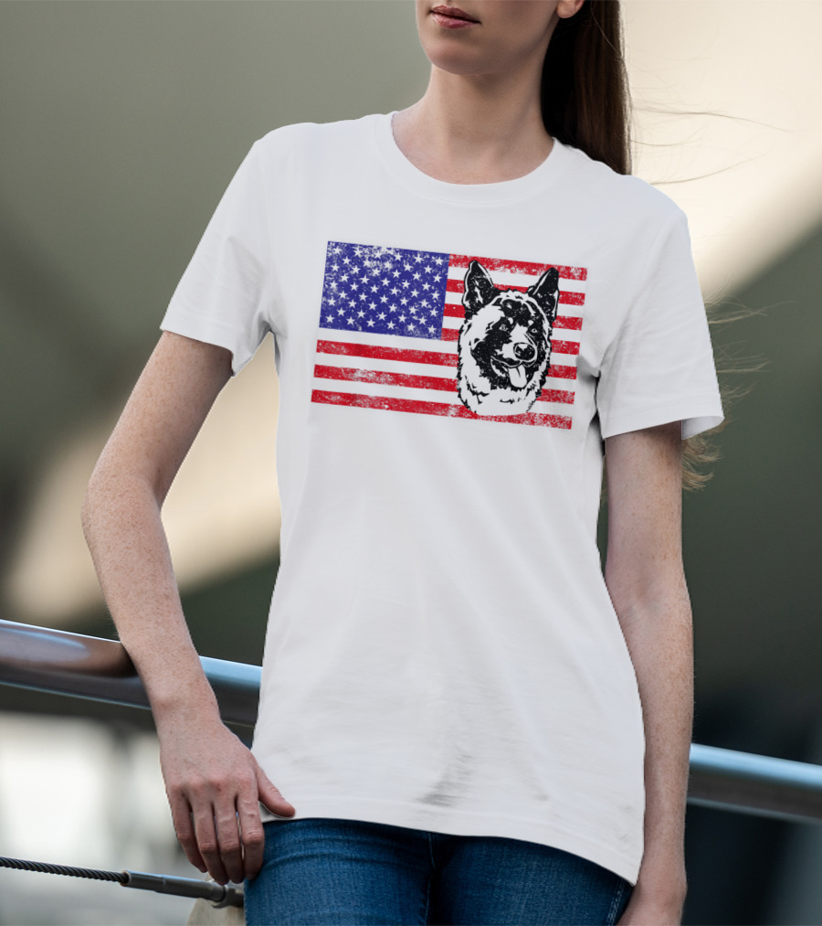 Funny Akita Dog Lover Owner American Flag Dog Head T-Shirt