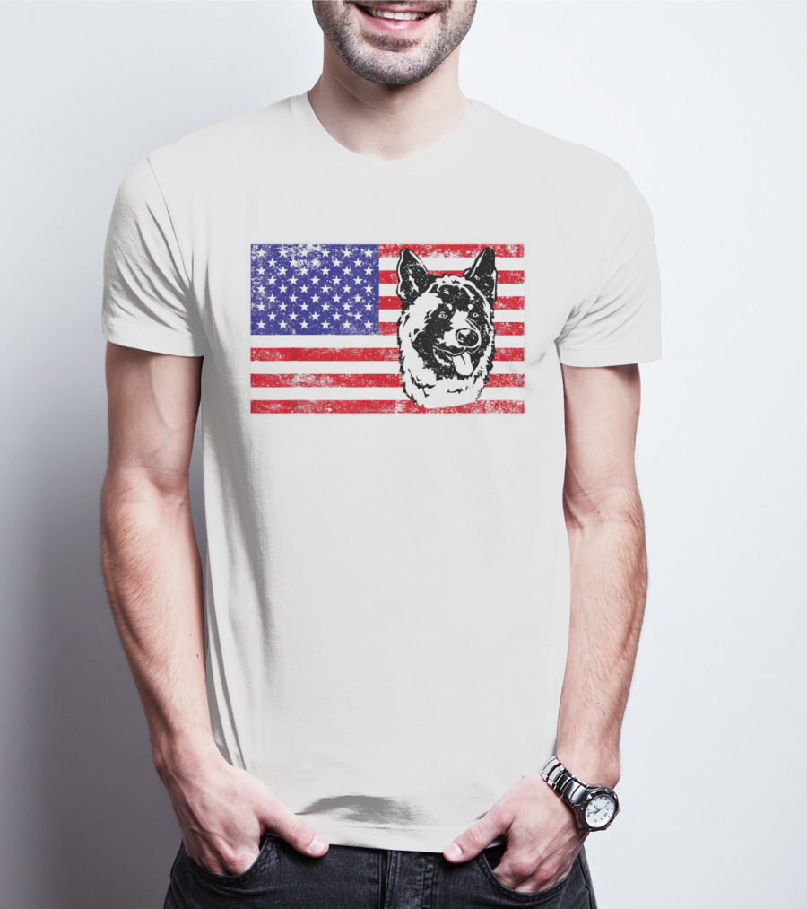 Funny Akita Dog Lover Owner American Flag Dog Head T-Shirt