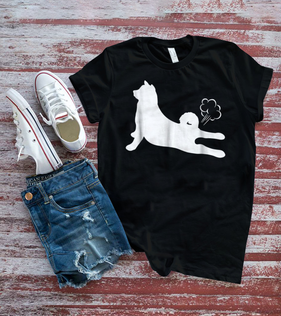 Funny Akita Farting Fart Dog Silhouette With Farts T-Shirt