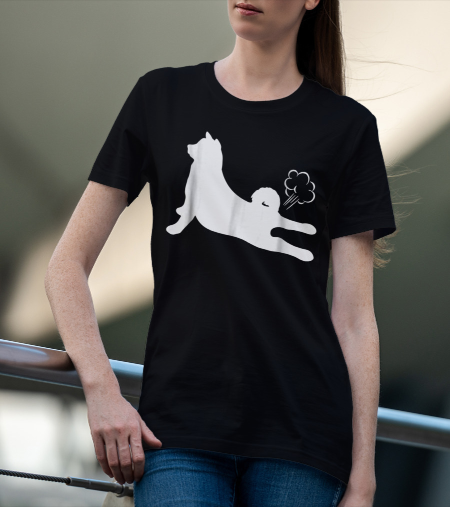 Funny Akita Farting Fart Dog Silhouette With Farts T-Shirt