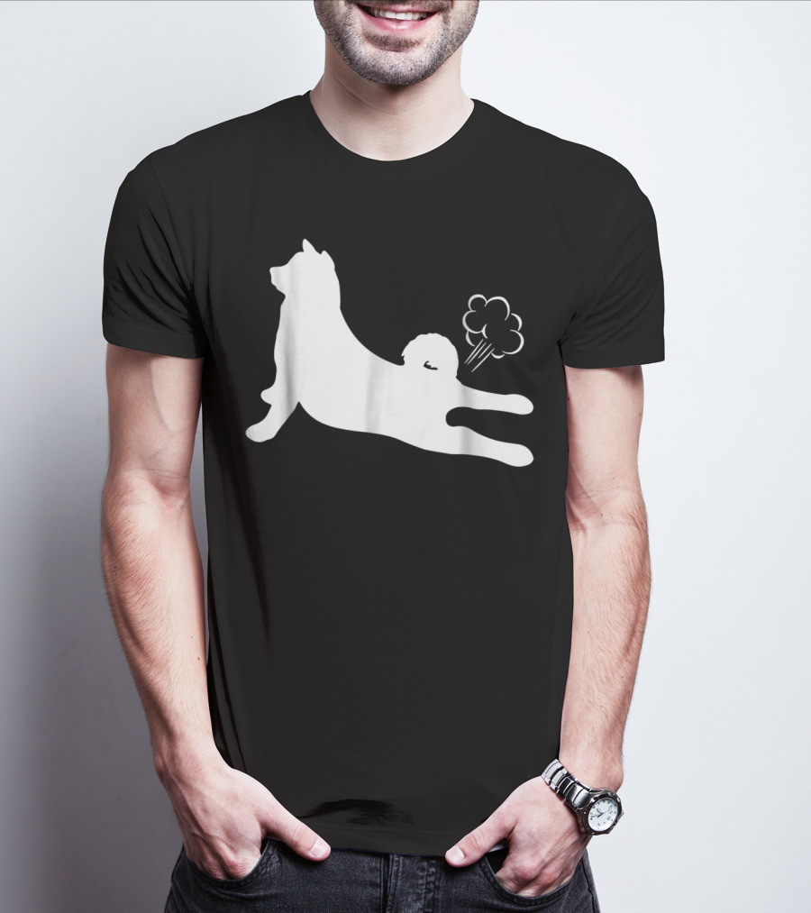 Funny Akita Farting Fart Dog Silhouette With Farts T-Shirt