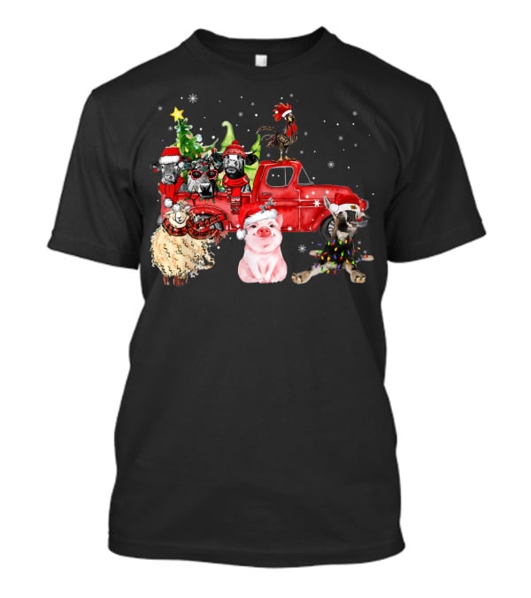 Funny Farmer Christmas Santa Cow Pig Sheep Chicken Truck T-Shirt