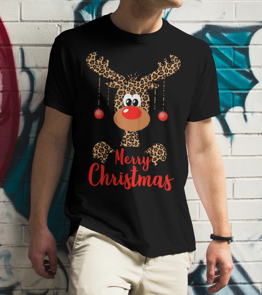 Merry Christmas Funny Reindeer Face Rudolph Deer T-Shirt
