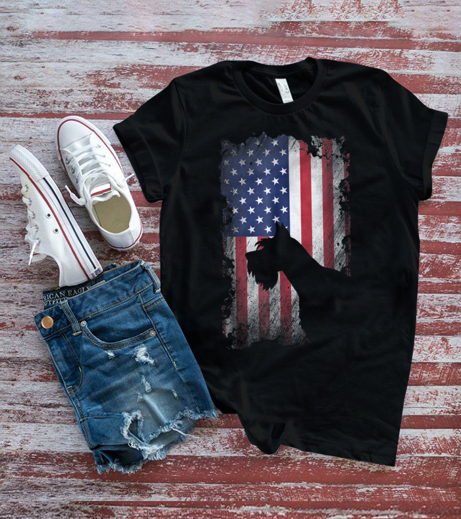 Giant Schnauzer Silhouette With American Flag USA Patriotic T-Shirt