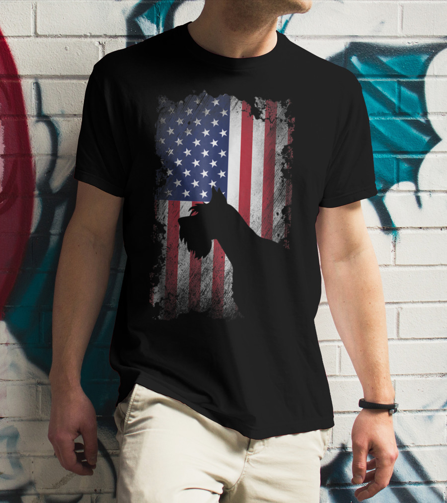 Giant Schnauzer Silhouette With American Flag USA Patriotic T-Shirt