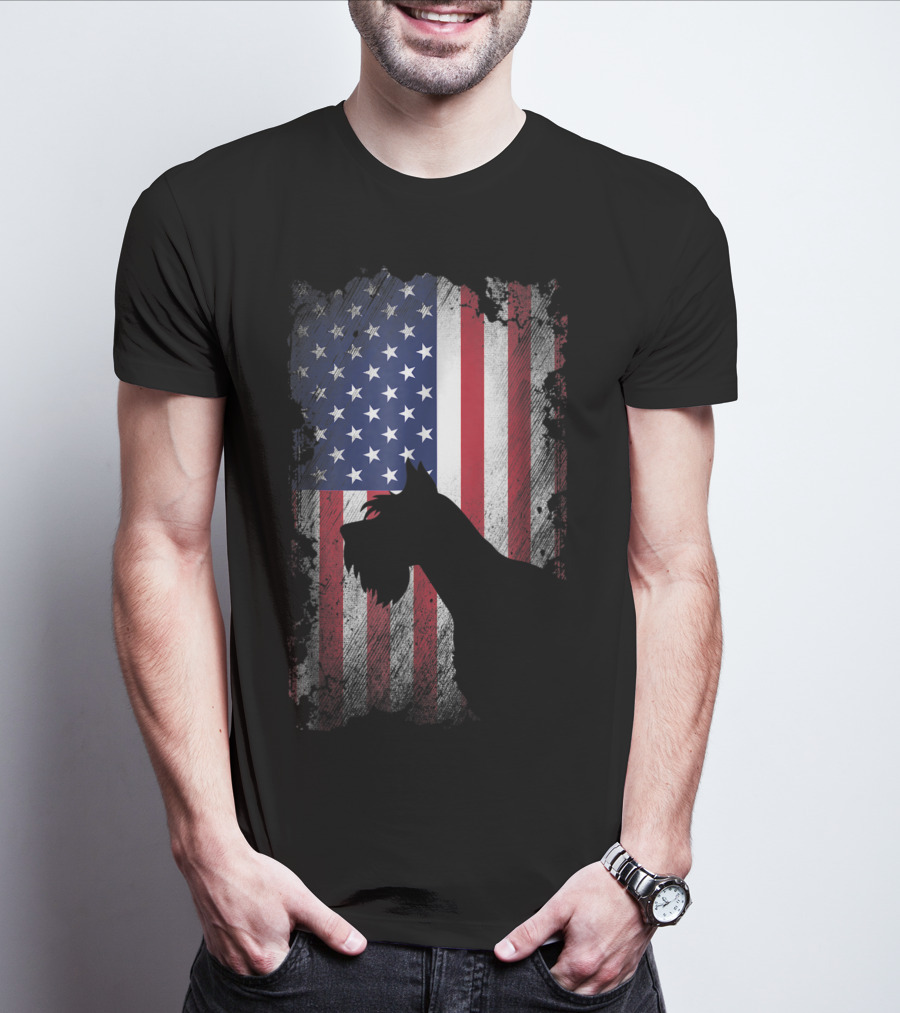 Giant Schnauzer Silhouette With American Flag USA Patriotic T-Shirt